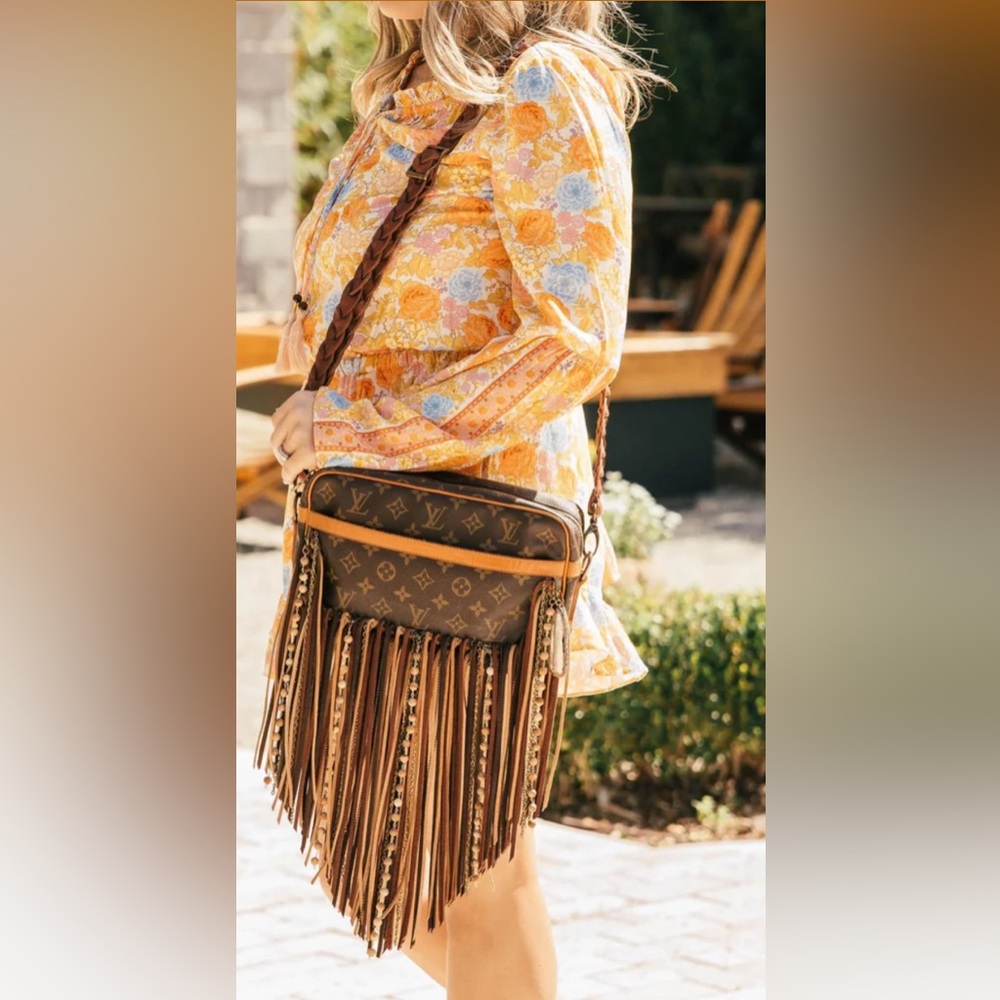Upcycled Vintage Boho shoulder/cross body bag with fringe (dust bag included)